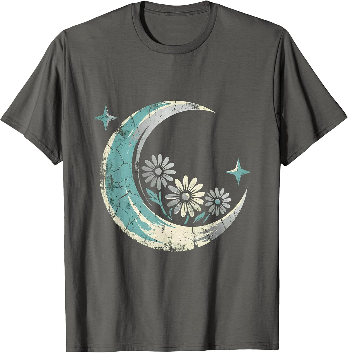 Turquoise Horseshoe Wildflowers Western Cowgirl Design T-Shirt - Asphalt Grey