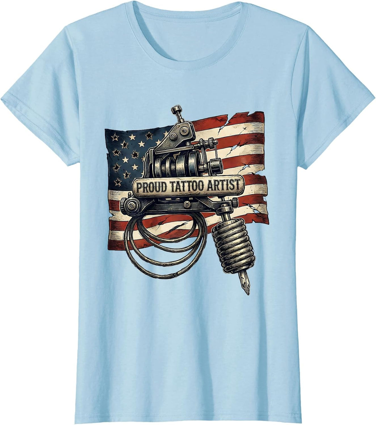 Proud Tattoo Artist Distressed American Flag Vintage Tattoo T-Shirt - Baby Blue