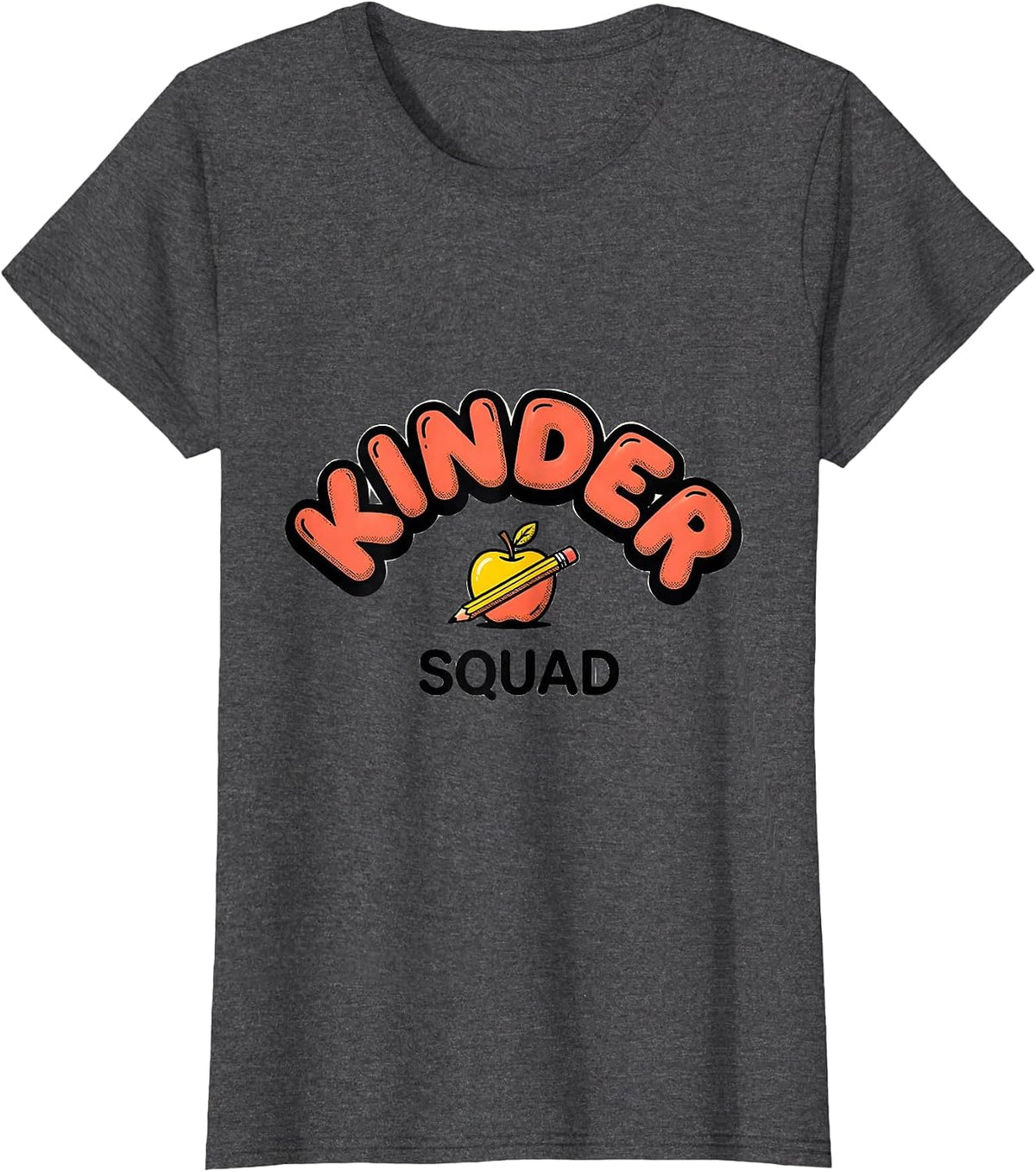 Women's Kinder Squad Funny Preschool Teacher Back To School Crew T-Shirt - Dark Heather Grey