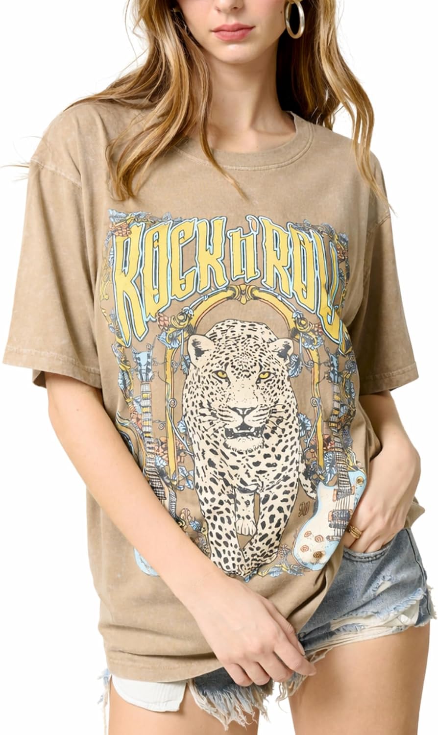 Vintage Western Graphic Tee Soft Cotton Boho Casual Top for Women - Taupe-5