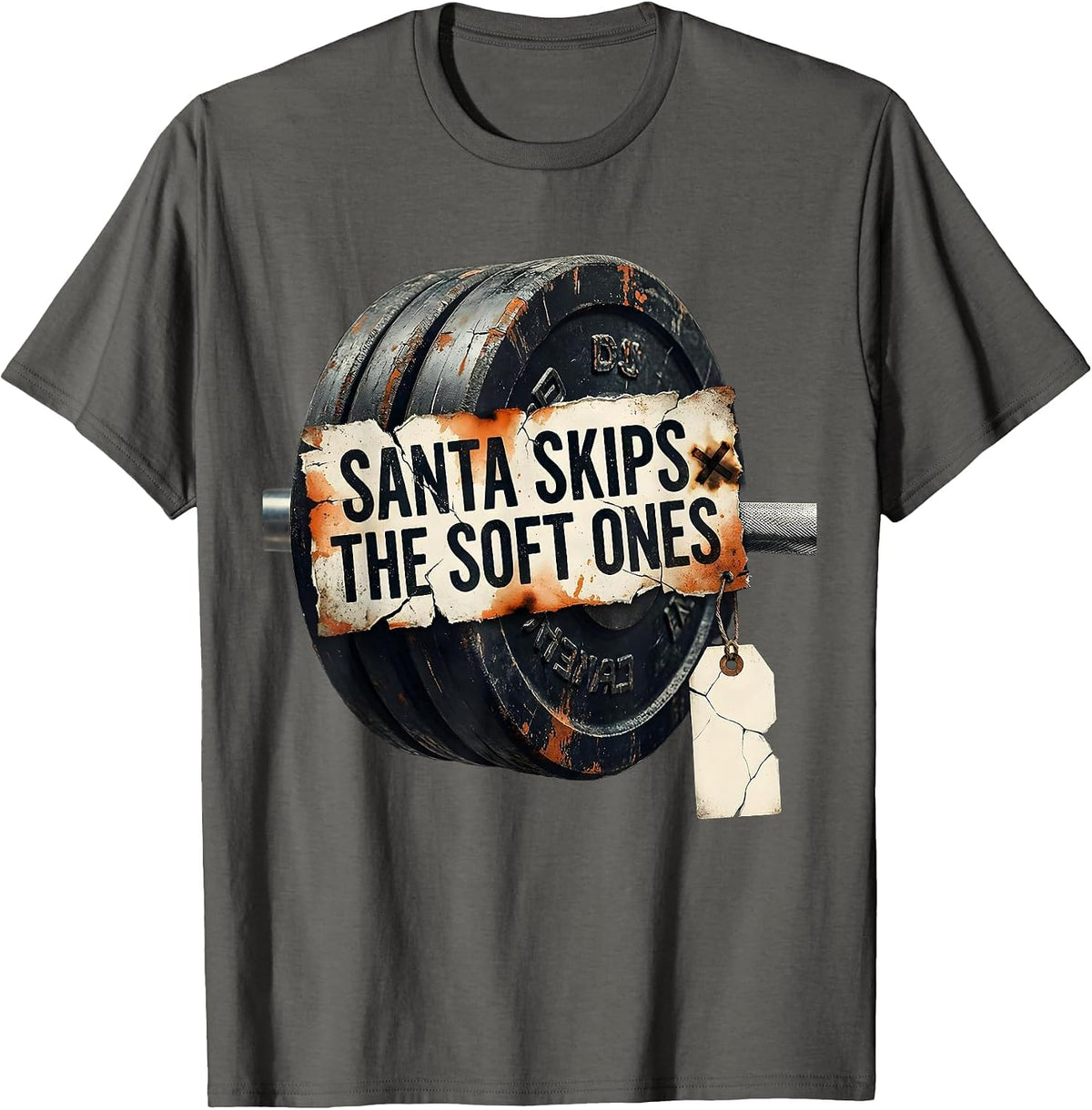Santa Skips The Soft Ones Distressed Funny Christmas Gym T-Shirt - Asphalt Grey