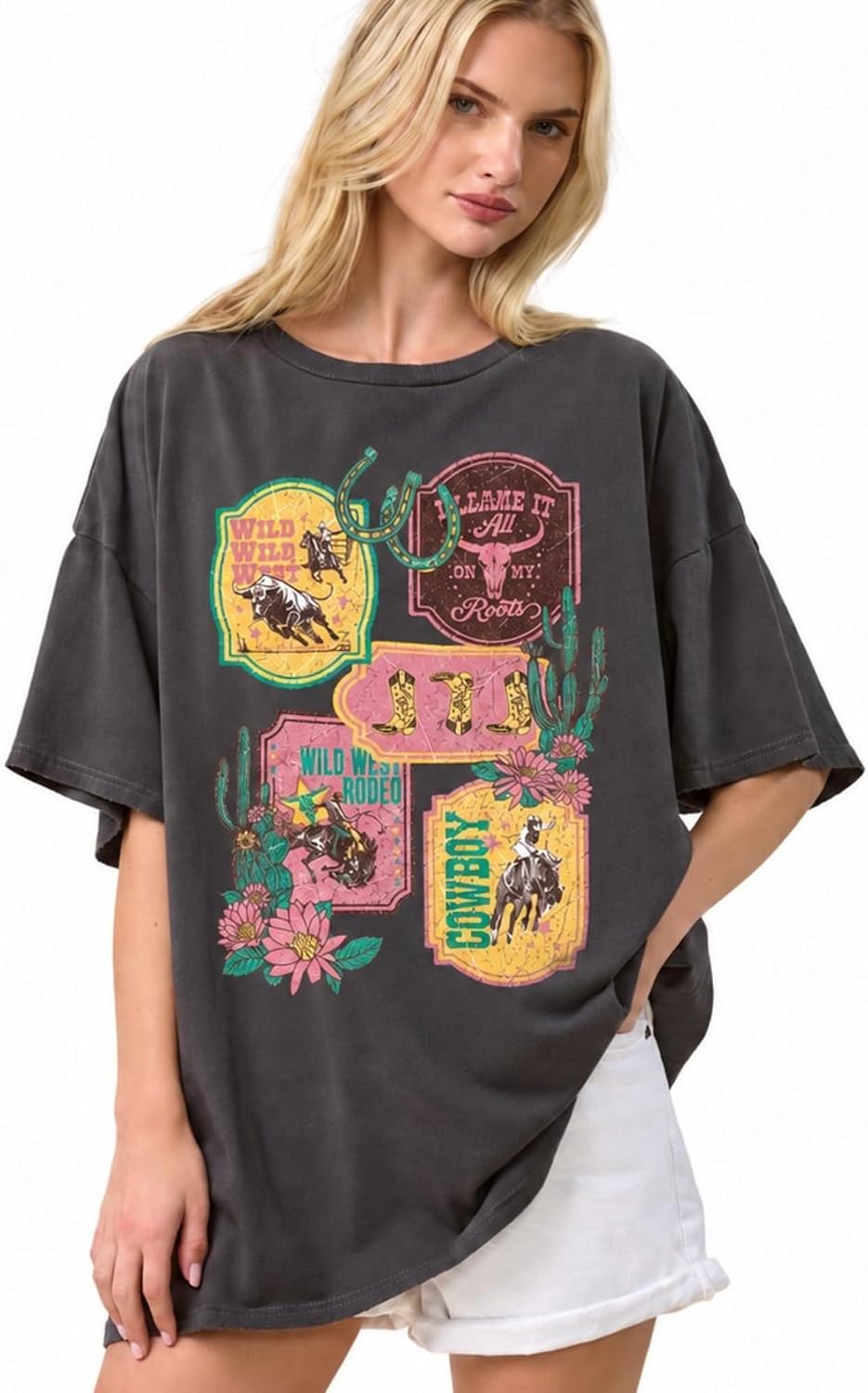 Extra Oversized Graphic Tee for Women – Runs Very Large, Size Down 1–2, Extreme Baggy Fit - Wildwild Black
