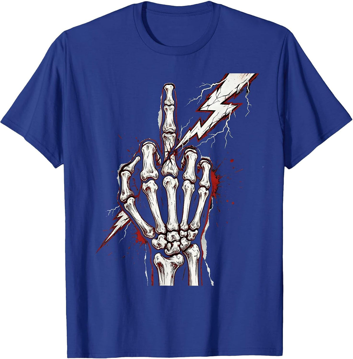 Skeleton Hand Middle Finger Lightning Bolt Graphic T-Shirt - Royal Blue