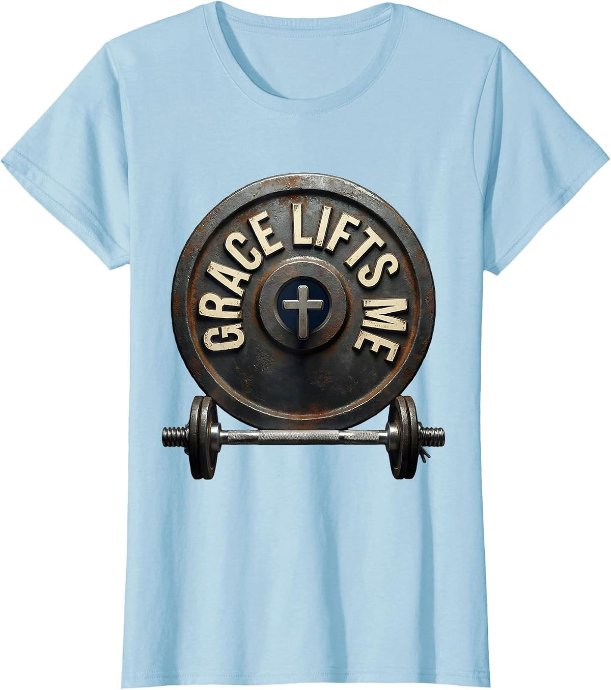 Grace Lifts Me Vintage Christian Weightlifting Gym Humor T-Shirt - Baby Blue