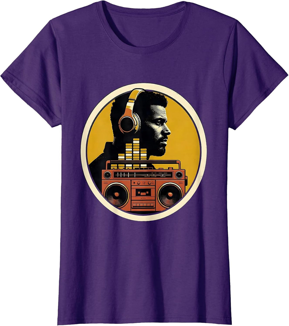 Women's Proud Profile Boombox Retro 90s Hip Hop Fan T-Shirt - Purple