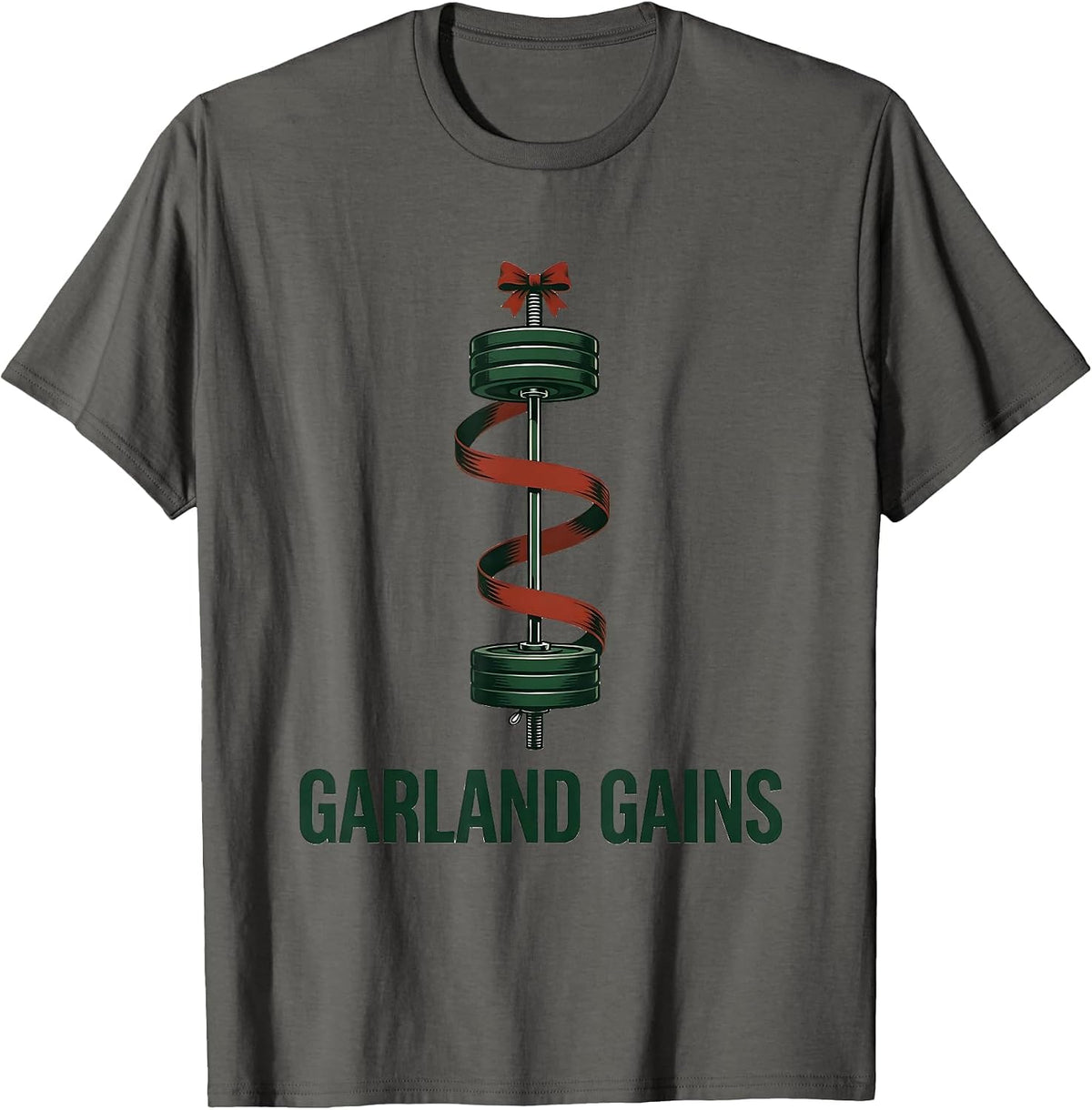 Men's Garland Gains Funny Christmas Gym Weightlifting Workout T-Shirt - Asphalt Grey
