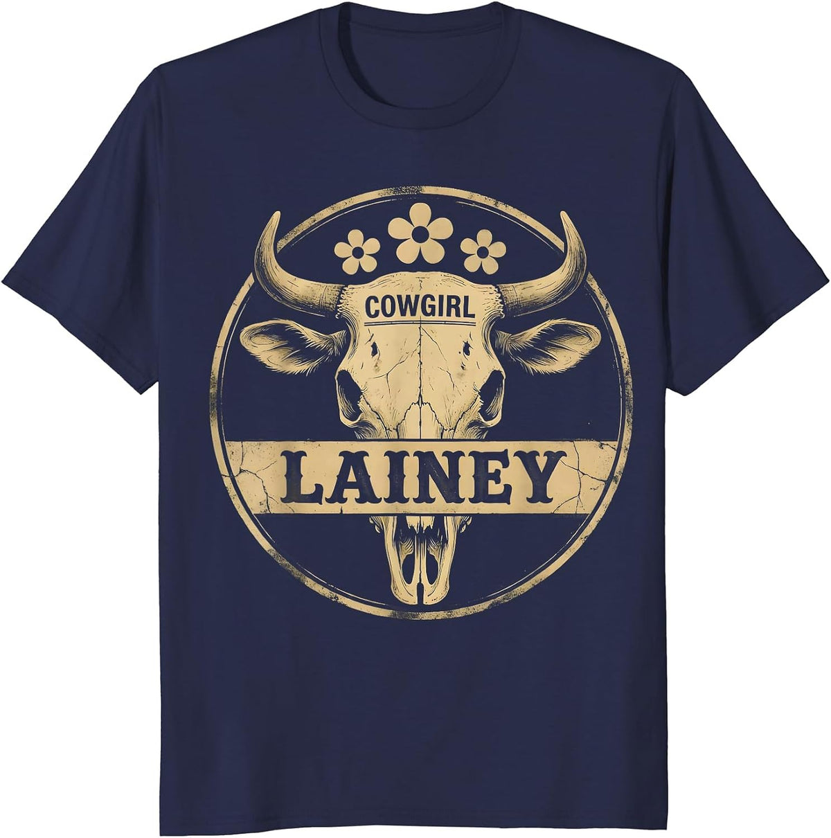 Men's Cowgirl Lainey Boho Western Personalized Name Gift T-Shirt - Navy Blue