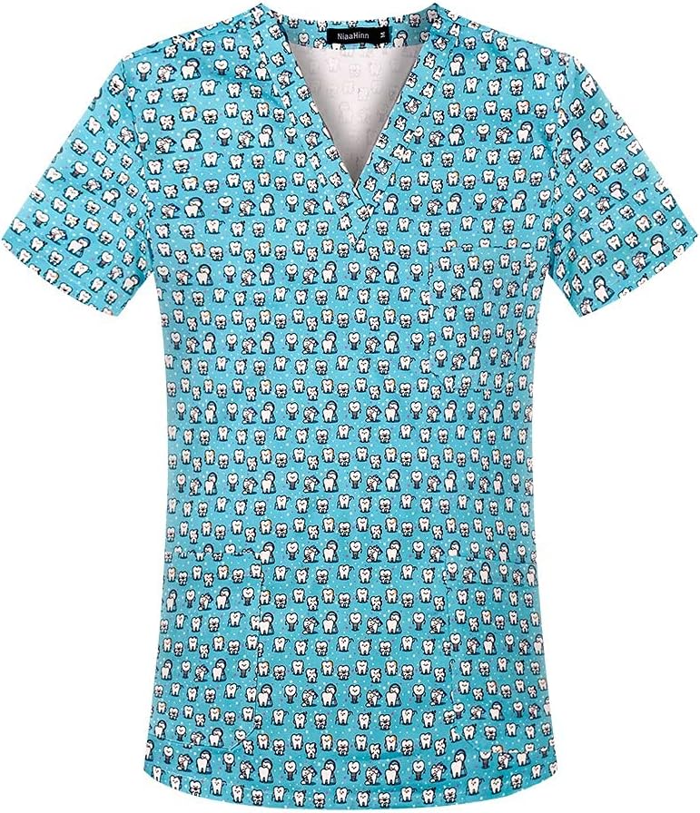 Tooth Printing Dentistry Workwear Nursing Scrubs Women Tops Hospital Medical T-Shirt Short Sleeved Doctor Work Clothes -