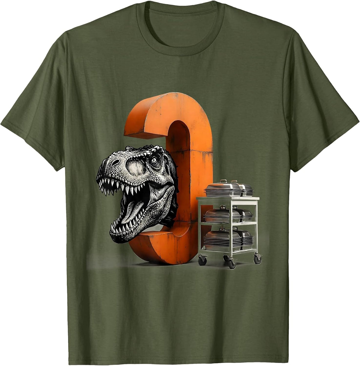 Dinosaur Comma Hinge Grammar Teacher Humor Gift T-Shirt - Olive Green