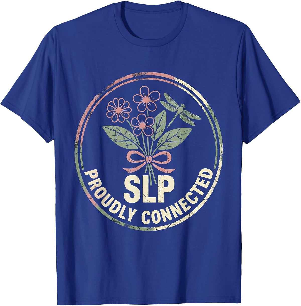 SLP Proudly Connected Boho Floral Speech Language T-Shirt - Royal Blue