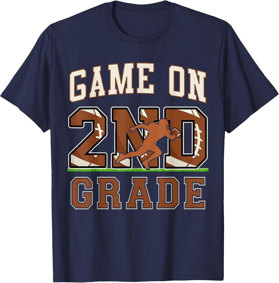 First Day of 2nd Grade Boys Football Game On Second Grade T-Shirt - Navy Blue