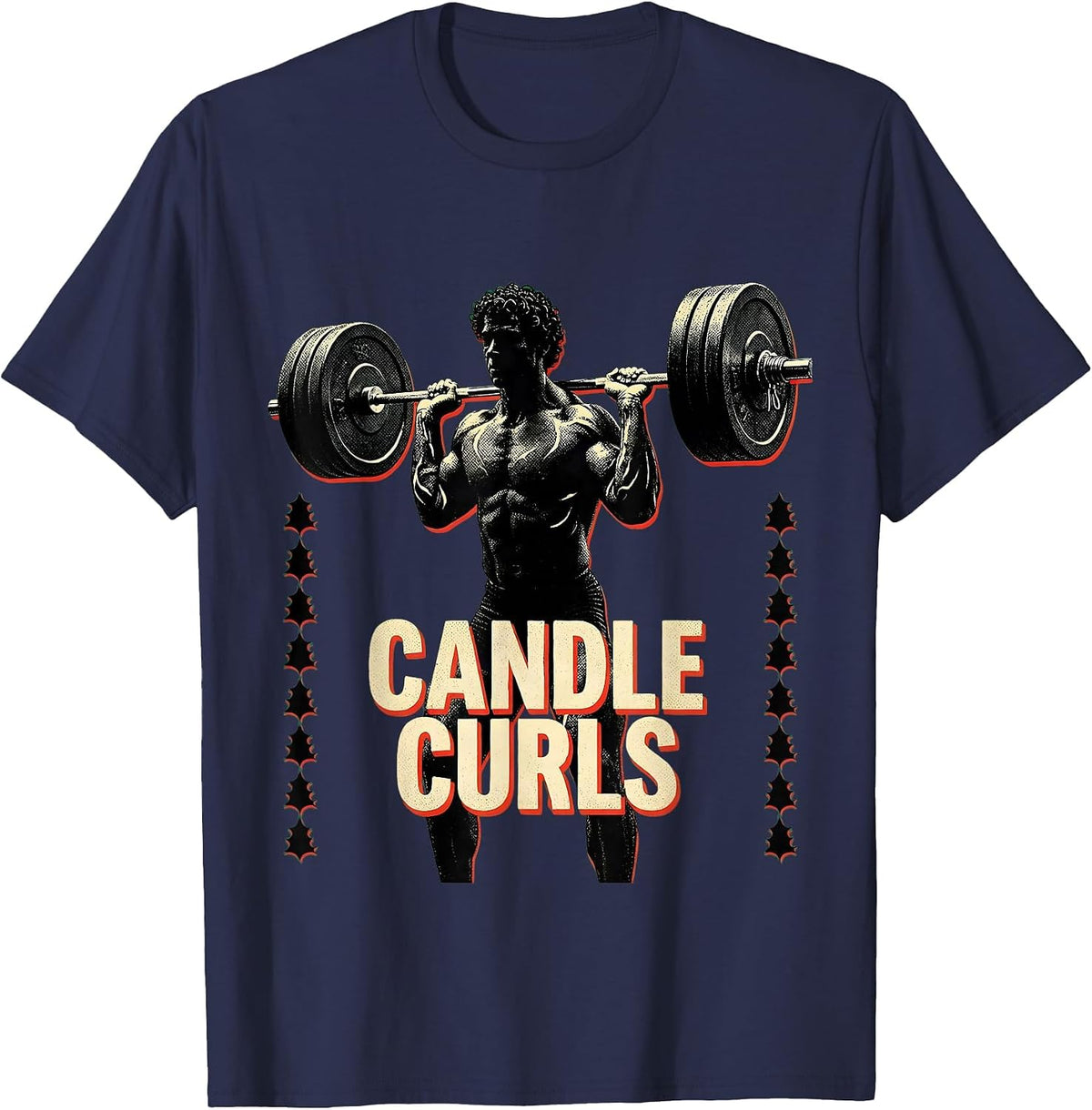 Men's Candle Curls Funny Christmas Gym Bodybuilding Weightlifting T-Shirt - Navy Blue
