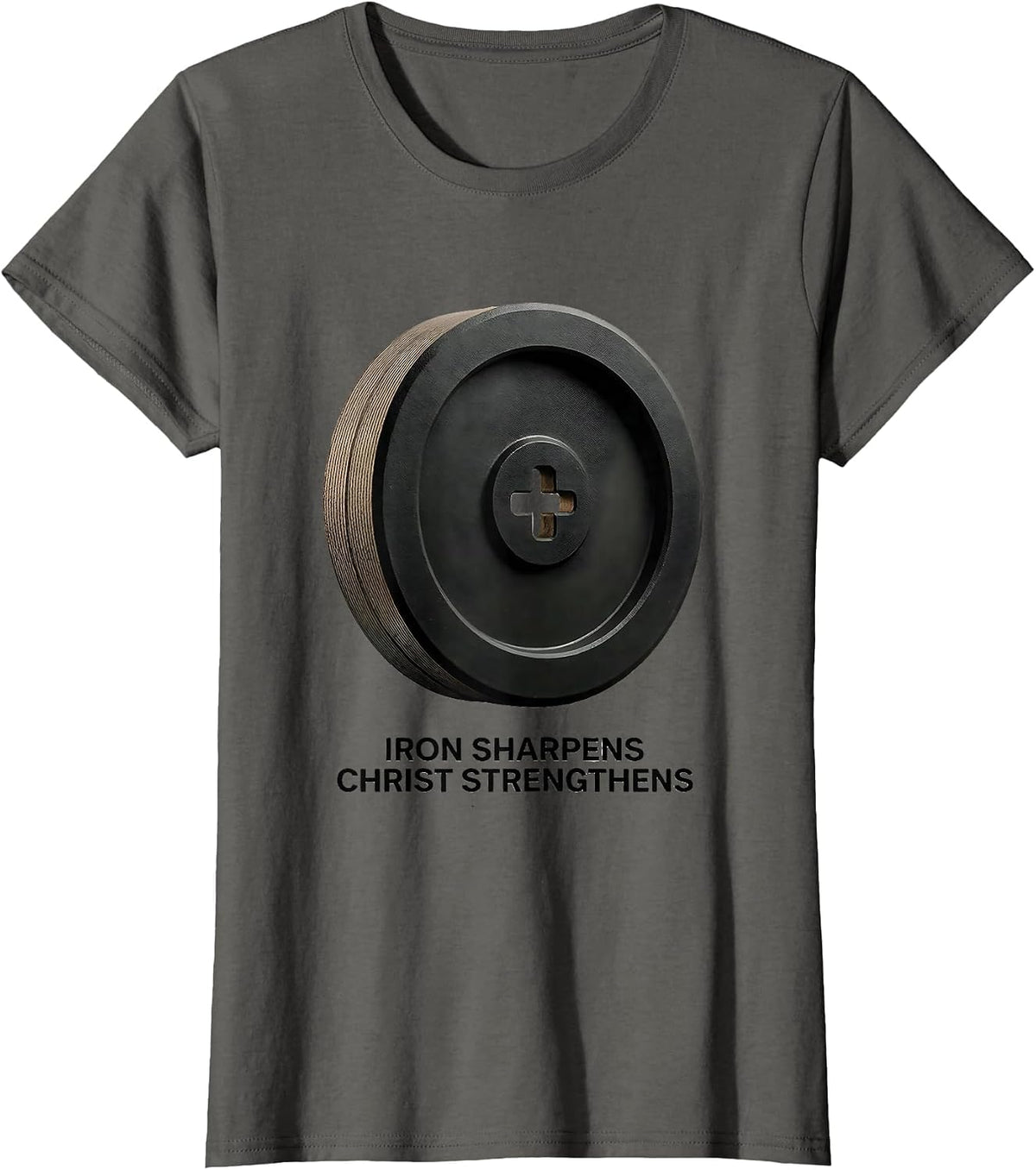 Women's Iron Sharpens, Christ Strengthens Faith Gym Christian T-Shirt - Asphalt Grey