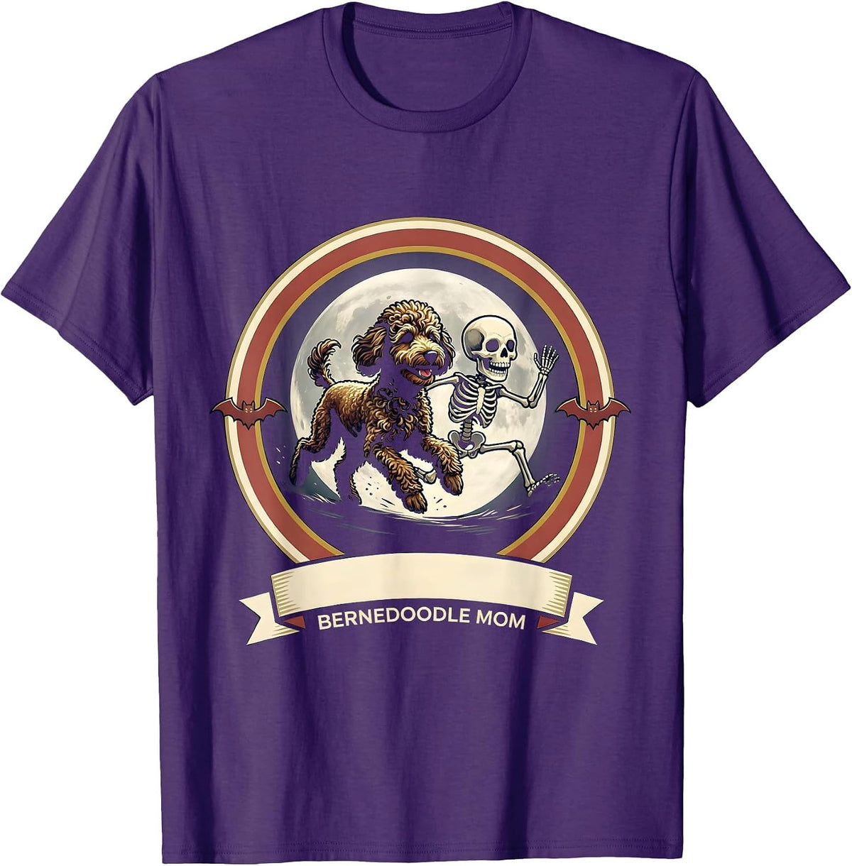 Bernedoodle Mom Funny Skeleton Chasing Halloween Dog Mom Pet T-Shirt - Purple