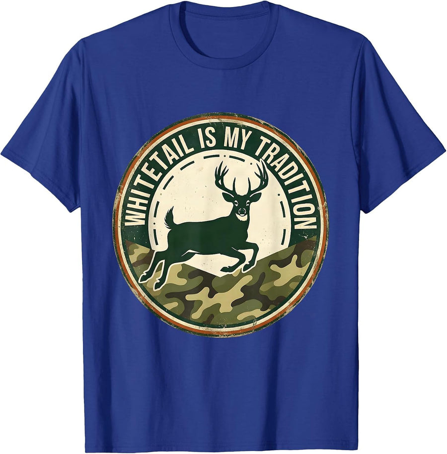 Whitetail Is My Tradition Vintage Camo Deer Hunting Dad T-Shirt - Royal Blue