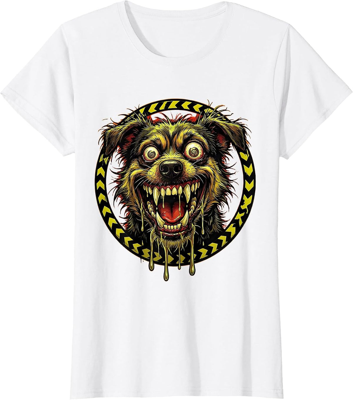 Vintage Rabies Warning Snarling Animal Graphic T-Shirt - White