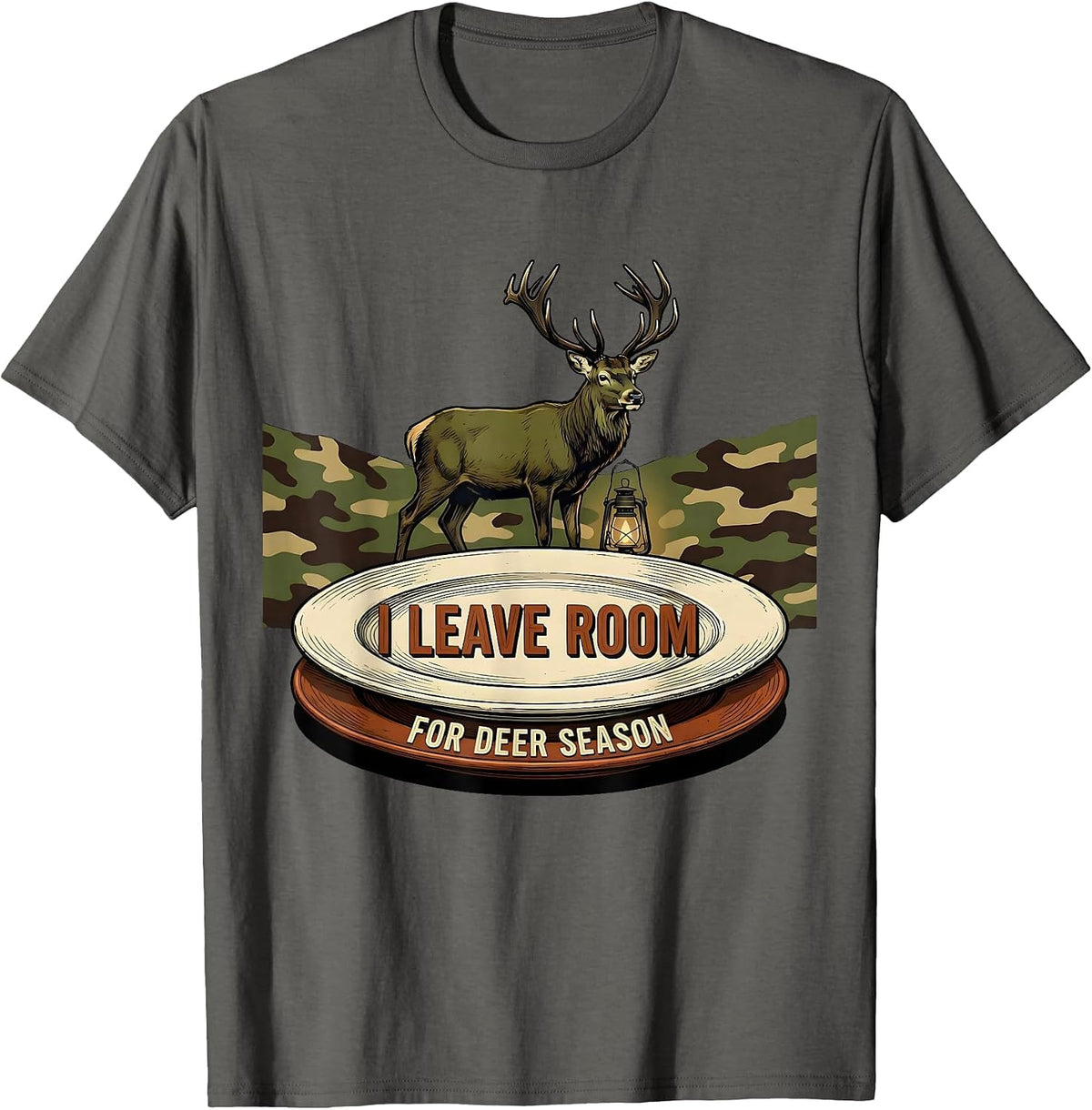 I Leave Room For Deer Season Vintage Hunting Dad Humor T-Shirt - Asphalt Grey