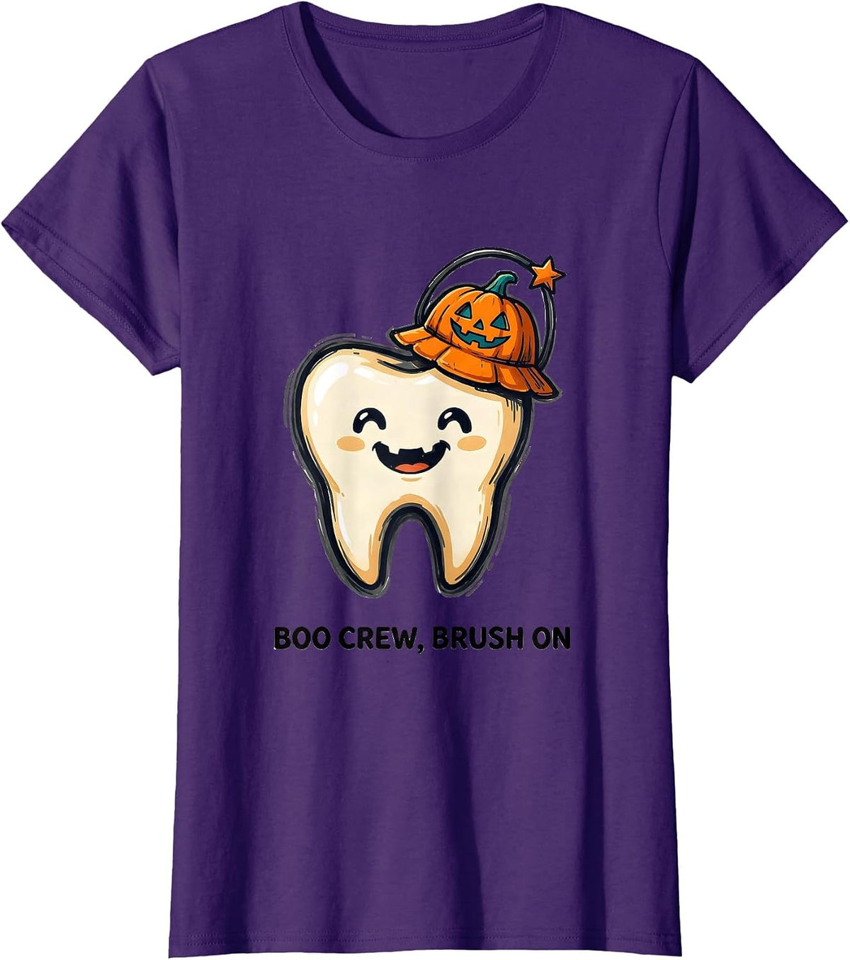 Women's Boo Crew Brush On Dental Squad Halloween Costume Humor T-Shirt - Purple