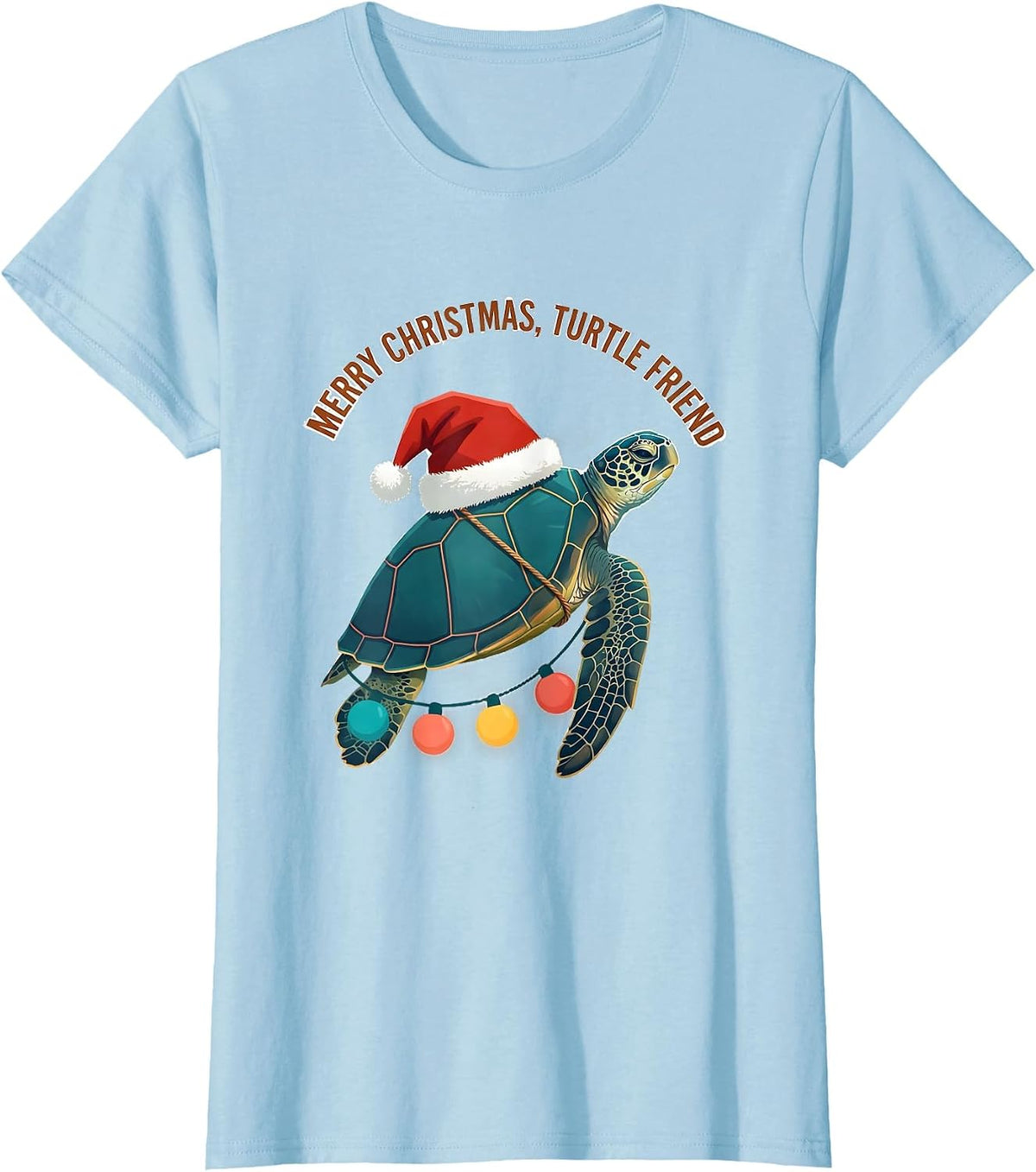 Women's Merry Christmas, Turtle Friend Whimsical Sea Turtle Lover T-Shirt - Baby Blue