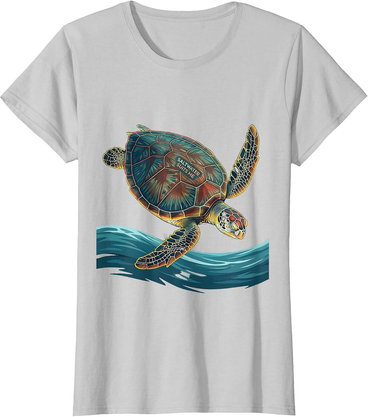 Saltwater Suits Me Flat Vector Sea Turtle Lover Souvenir T-Shirt - Silver Grey