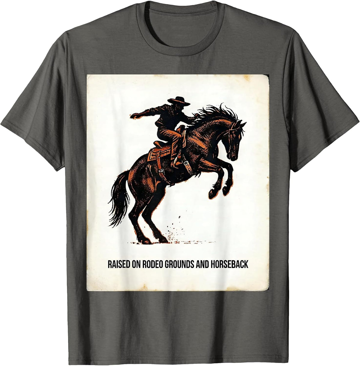 Raised On Rodeo Grounds And Horseback Western Cowgirl Horse T-Shirt - Asphalt Grey