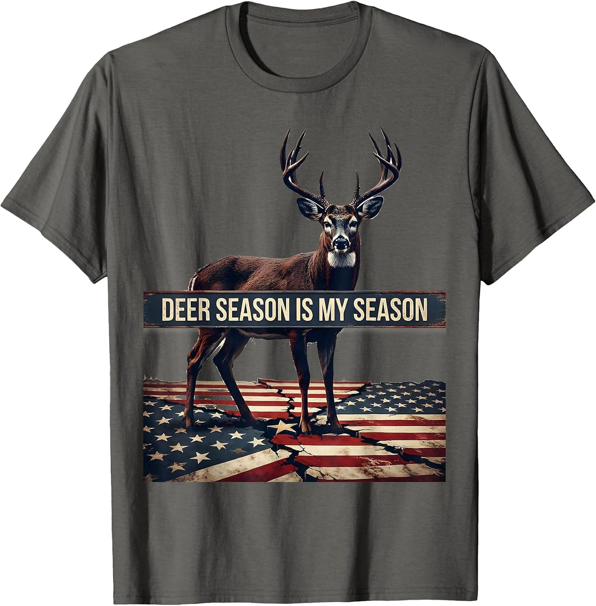 Deer Season Is My Season Camo Dad Deer Hunting Humor T-Shirt - Asphalt Grey