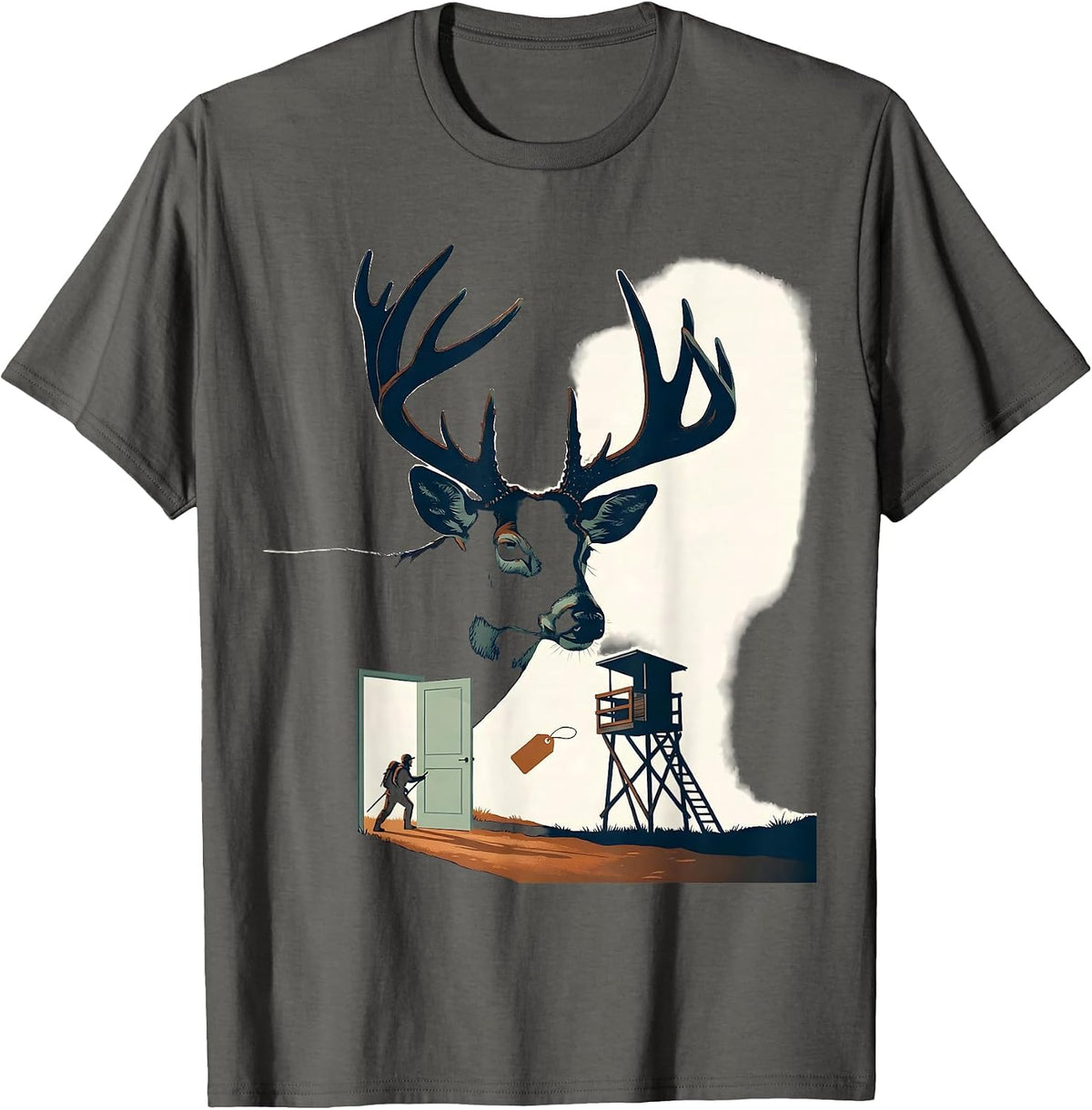 Whitetail Antler Hunter Dad Funny Deer Hunting Humor T-Shirt - Asphalt Grey