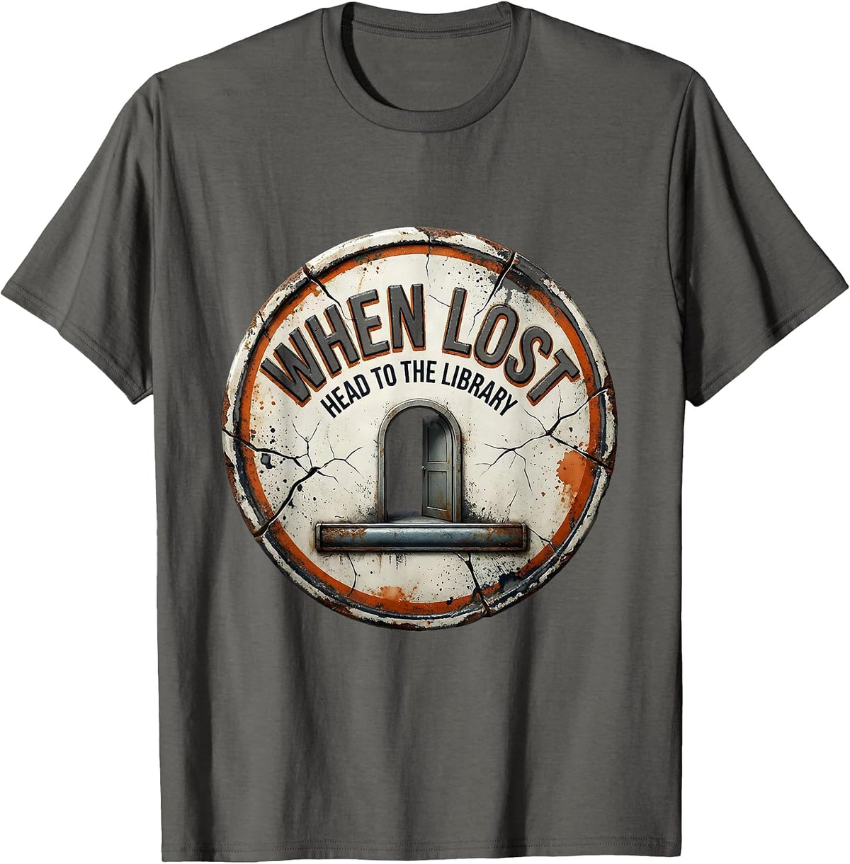 Men's When Lost, Head To The Library Funny Bookworm Library Lover T-Shirt - Asphalt Grey