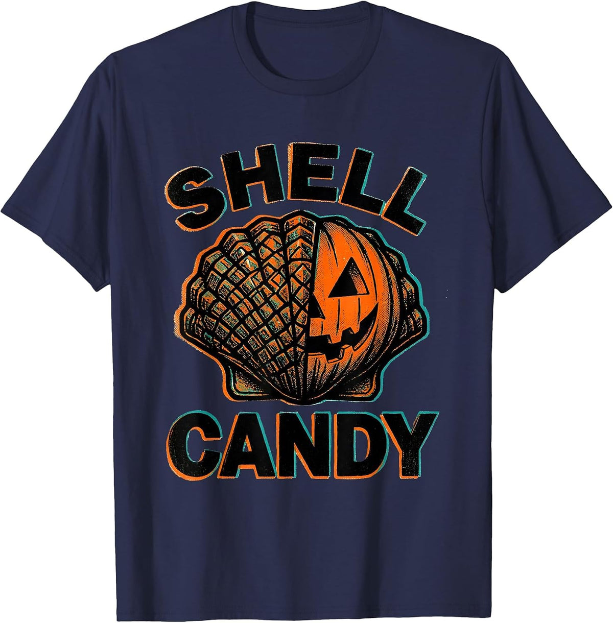 Men's Shell Candy Risograph Halloween Turtle Costume Novelty T-Shirt - Navy Blue