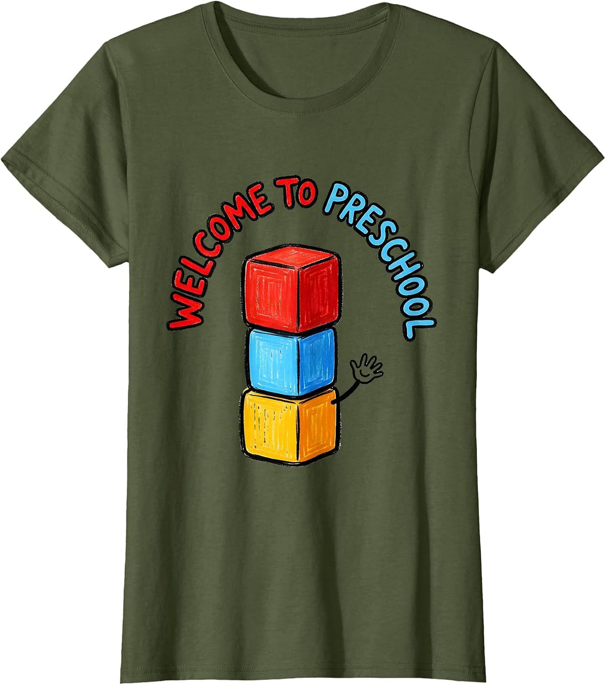 Women's Welcome To Preschool Naive Kidcore Teacher Appreciation Gift T-Shirt - Olive Green