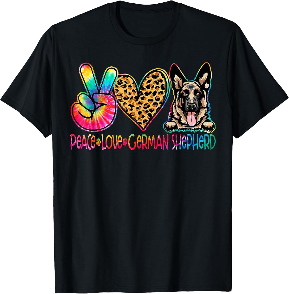 Peace Love German Shepherd Tie Dye Dog Lover T-Shirt - Black
