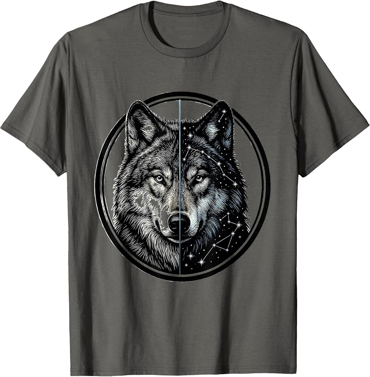 Wolf Constellation Star Map Portrait Graphic T-Shirt - Asphalt Grey