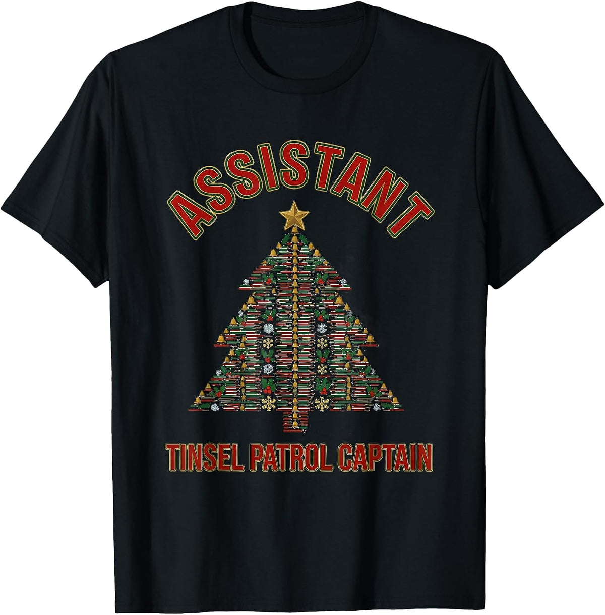 Men's Assistant Tinsel Patrol Captain Funny Dental Assistant T-Shirt - Black