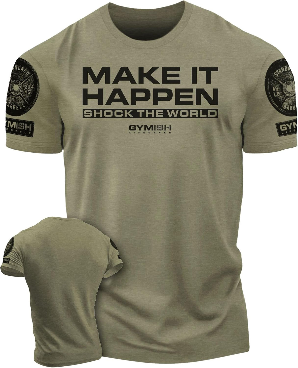 Shock The World Workout Men's Weightlifting T-Shirt for Bodybuilding - 1. Shock World Military Green Branded