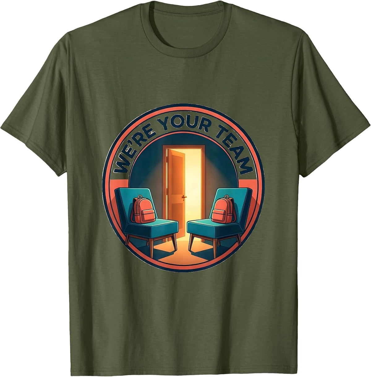 We're Your Team Midcentury Modern School Counselor Student T-Shirt - Olive Green