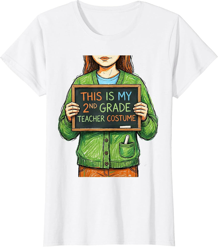 Women's This Is My 2nd Grade Teacher Costume Funny Halloween T-Shirt - White