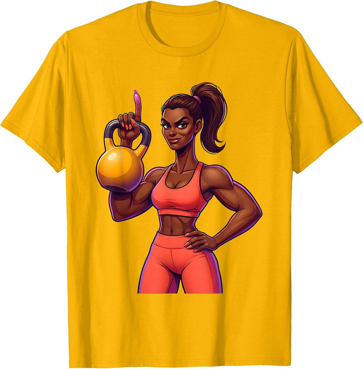 Smug One-Finger Kettlebell Lift Funny Gym Art T-Shirt - Golden Yellow