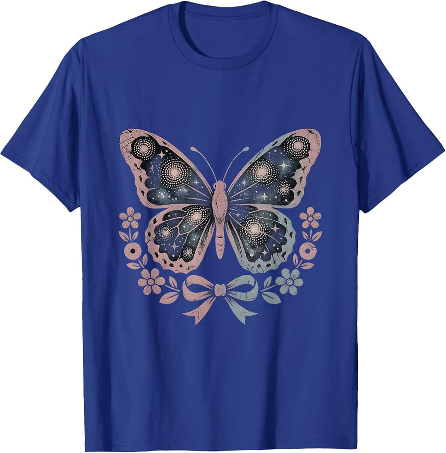 Galaxy Butterfly Cosmic Wings Illustration T-Shirt - Royal Blue
