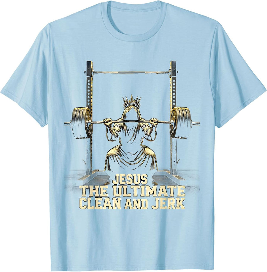 Men's Jesus The Ultimate Clean And Jerk Funny Christian T-Shirt - Baby Blue