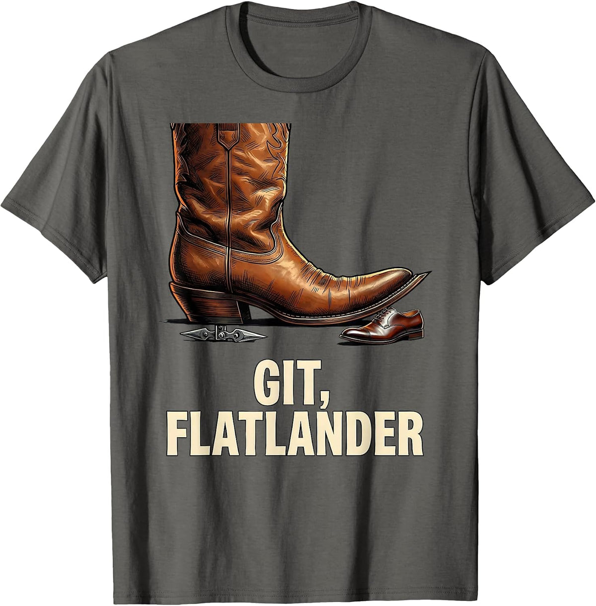 Git, Flatlander Funny Cowboy Cowgirl Western Rodeo Pride T-Shirt - Asphalt Grey