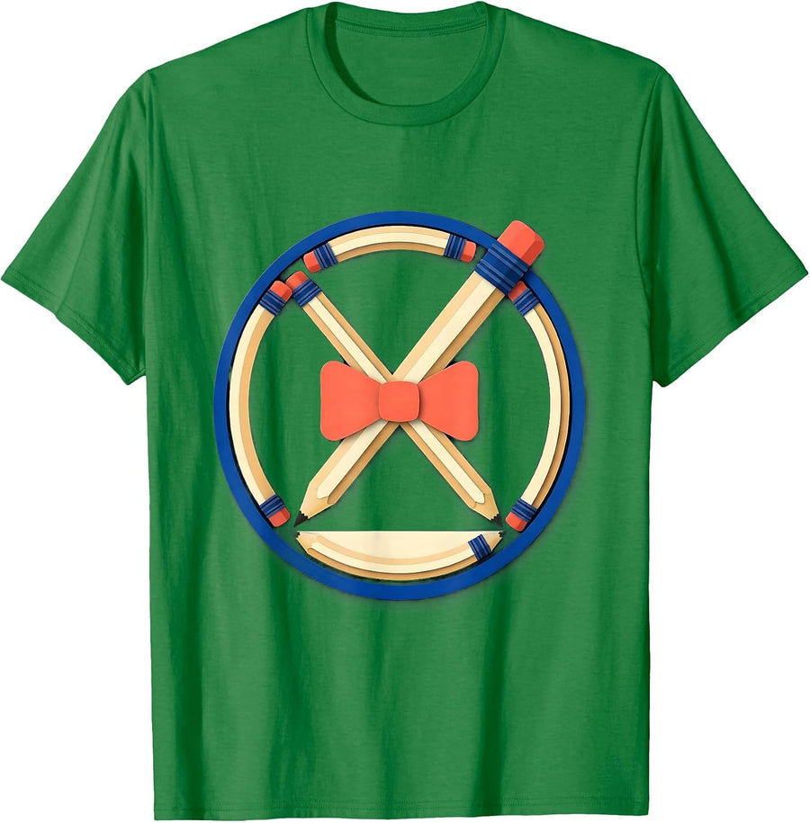 Men's Sealed Badge Pencil Ferrules Coquette Bow Back to School T-Shirt - Kelly Green