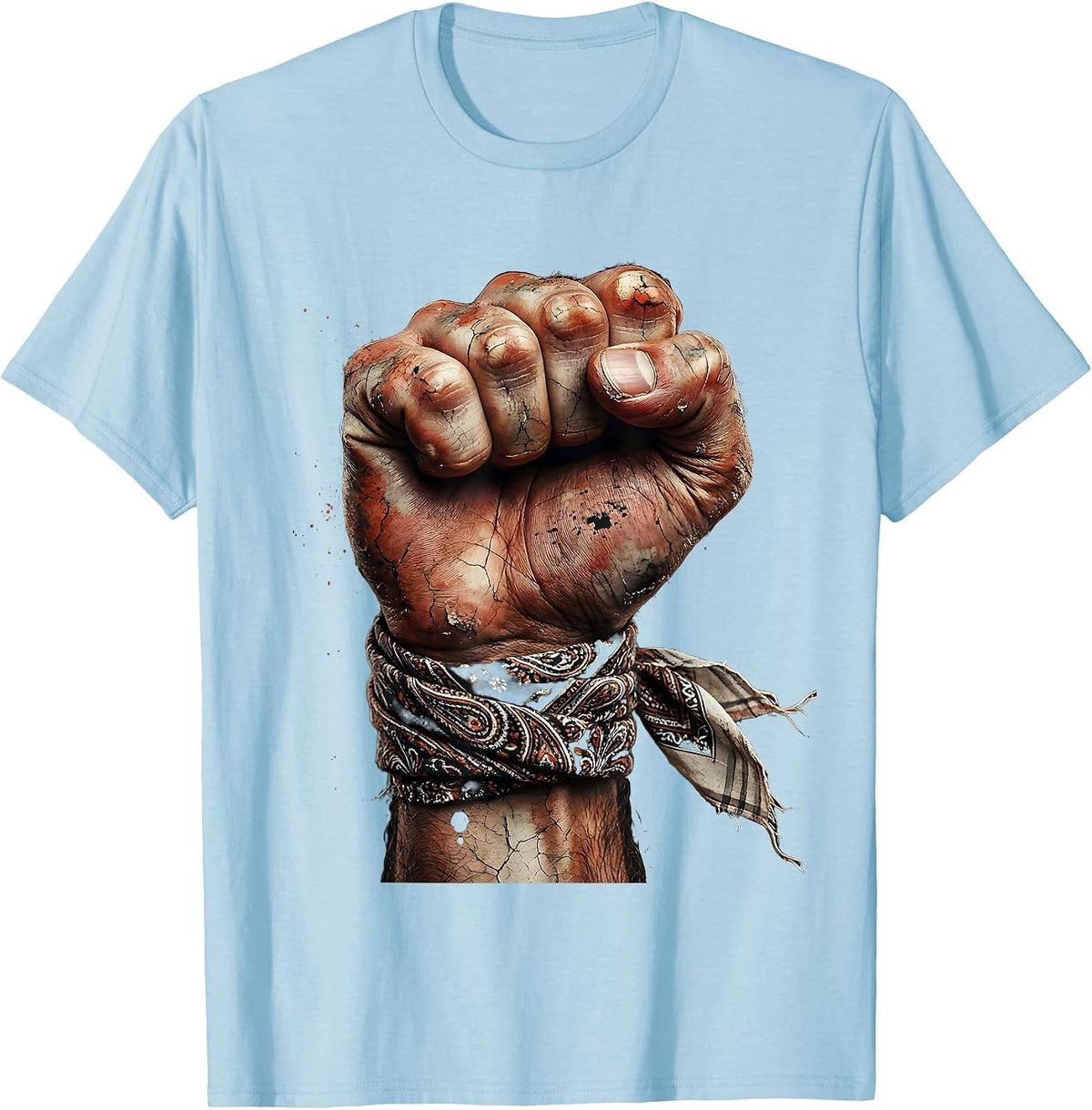 Bandana Wrapped Clenched Fist Graphic T-Shirt - Baby Blue