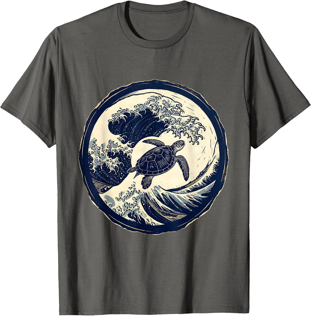 Men's Turtle Silhouette Crashing Ocean Wave Graphic T-Shirt - Asphalt Grey