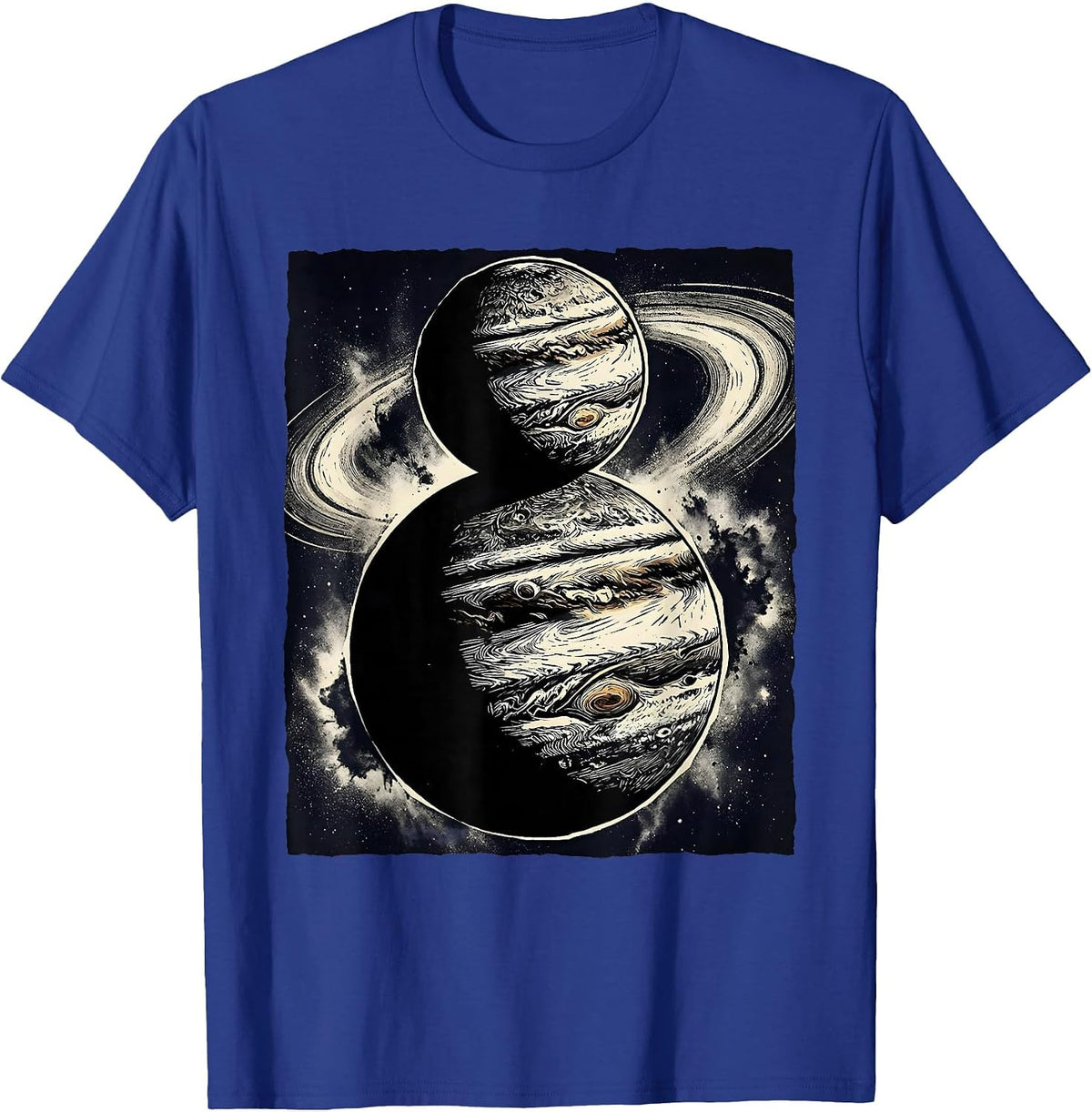 Men's Two Planets Nebula Space Illustration Kirk T-Shirt - Royal Blue
