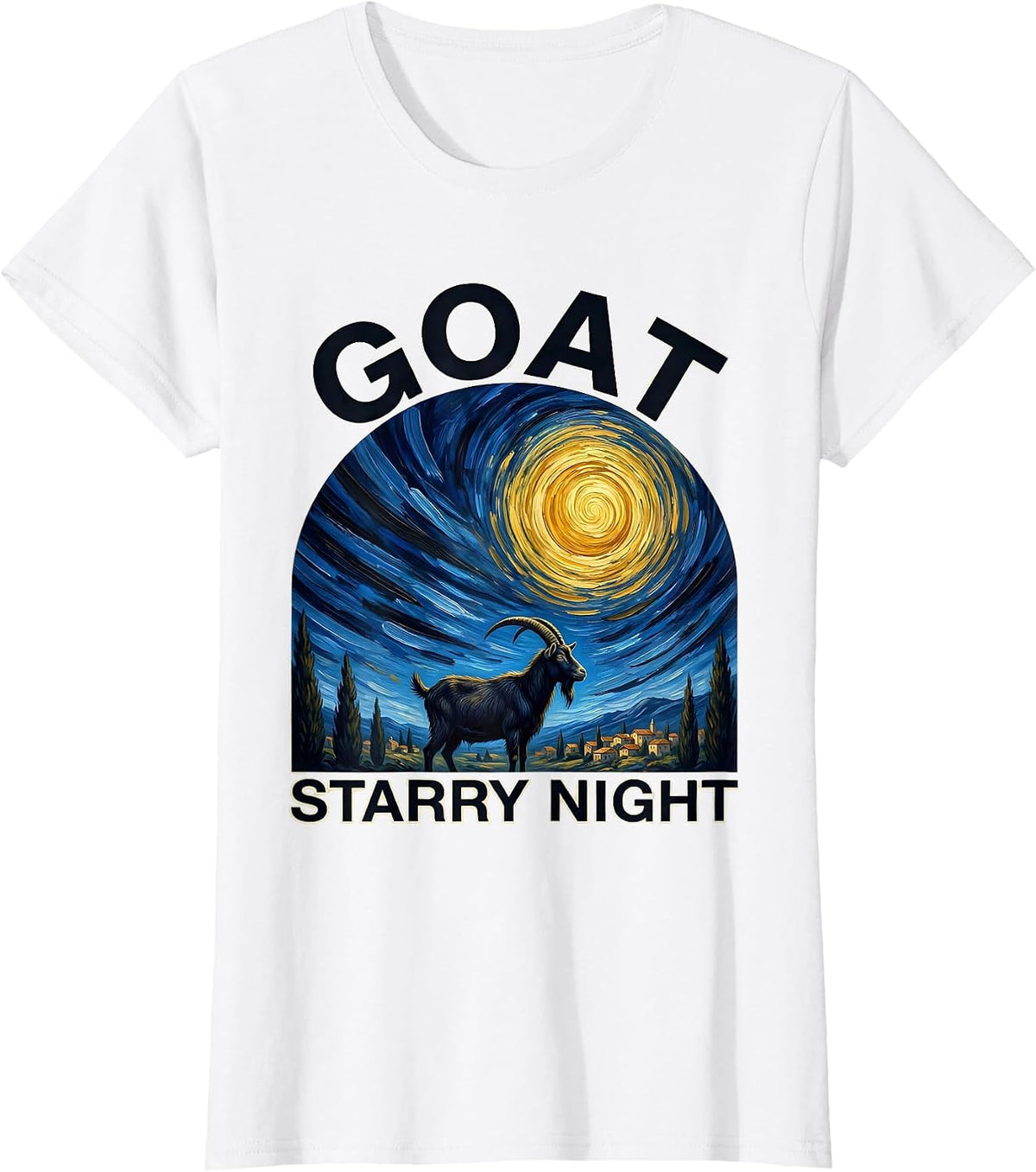 Women's Goat Starry Night Funny Art Lover Van Gogh Style T-Shirt - White
