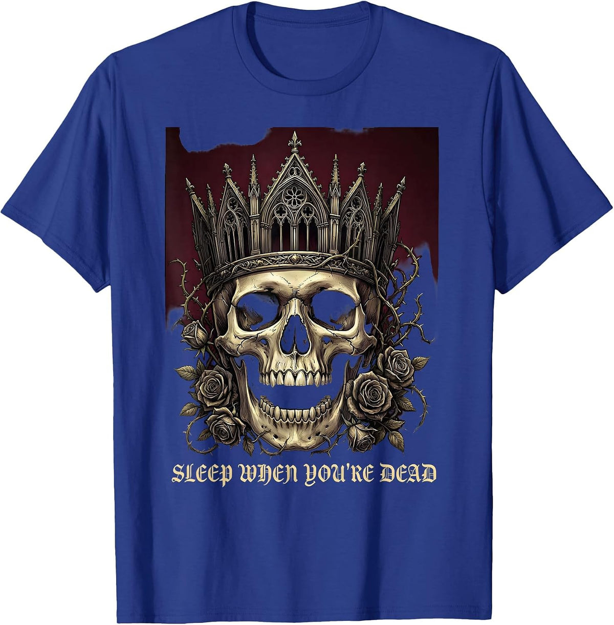 Sleep When You're Dead Death Metal Design T-Shirt - Royal Blue