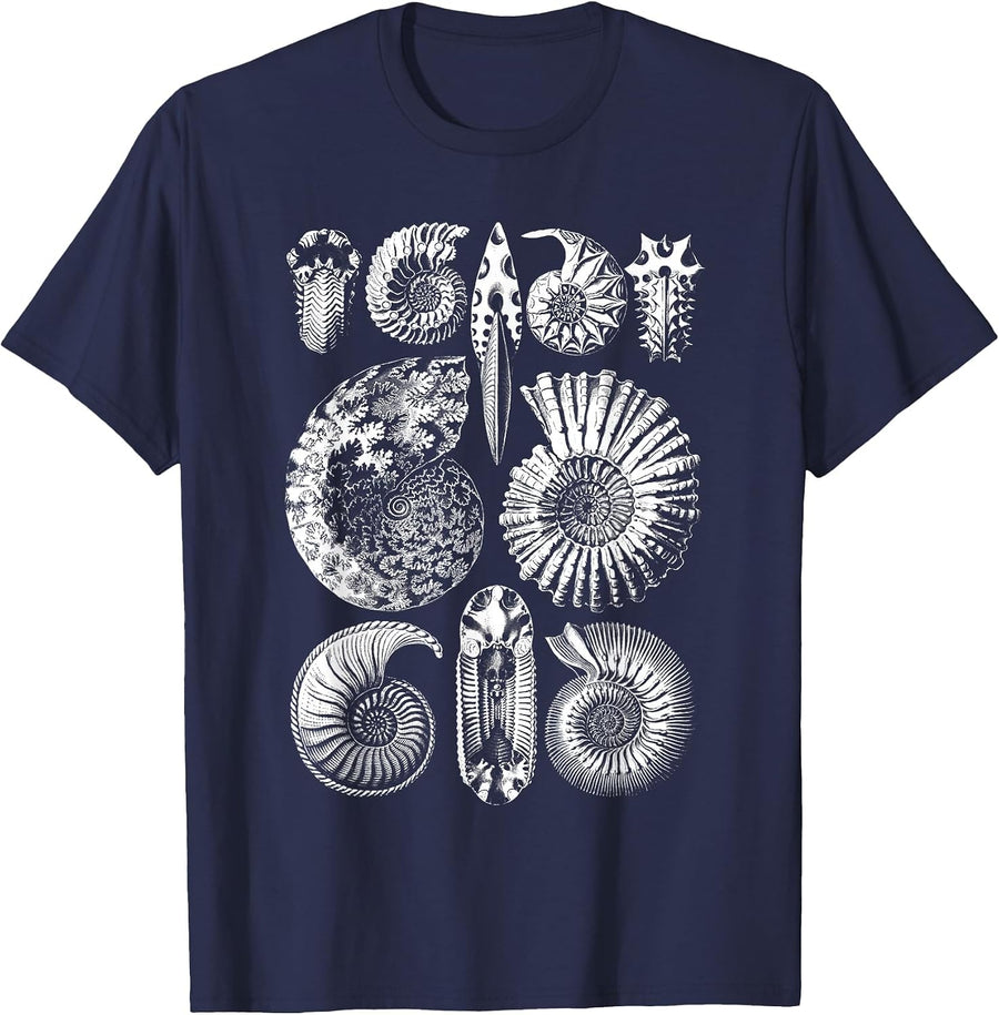 Vintage Haeckel Ammonitida Ammonoids Mollusks Tee T-Shirt T-Shirt - Navy Blue