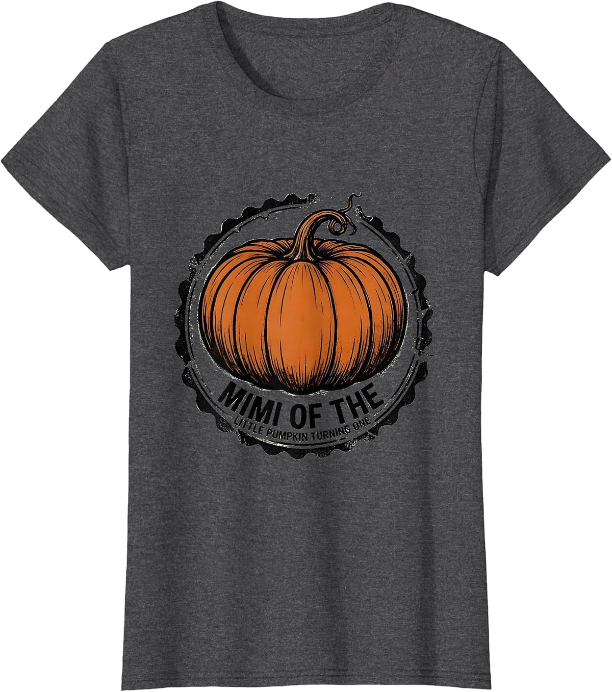 Women's Mimi Of The Little Pumpkin Turning One Family First Birthday T-Shirt - Dark Heather Grey