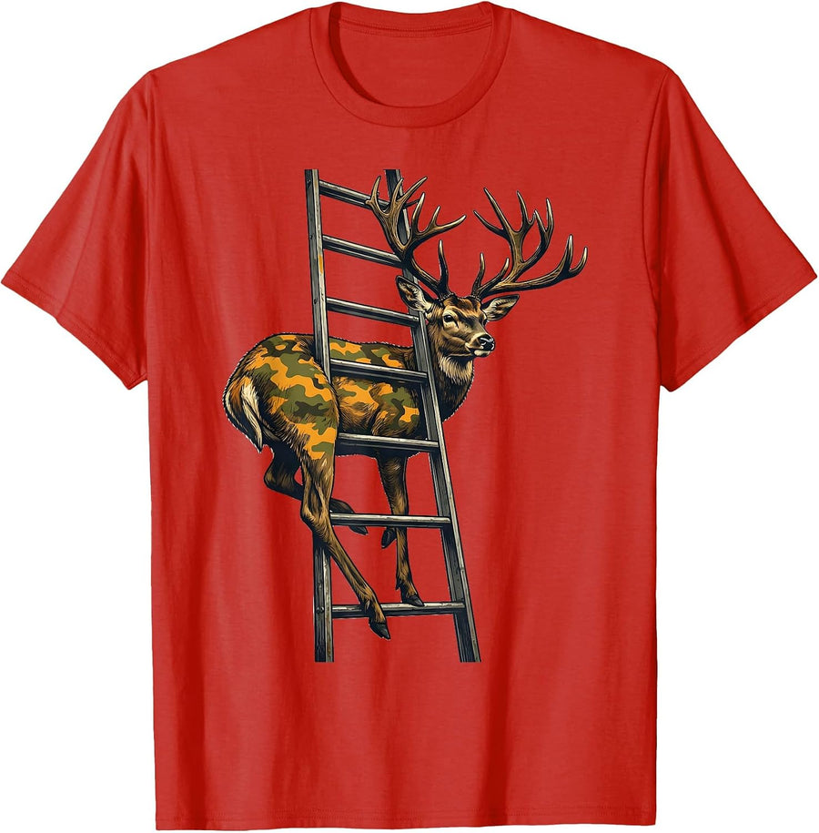 Men's Deer Antler Camo Hunting Humor Outdoor Novelty T-Shirt - Red