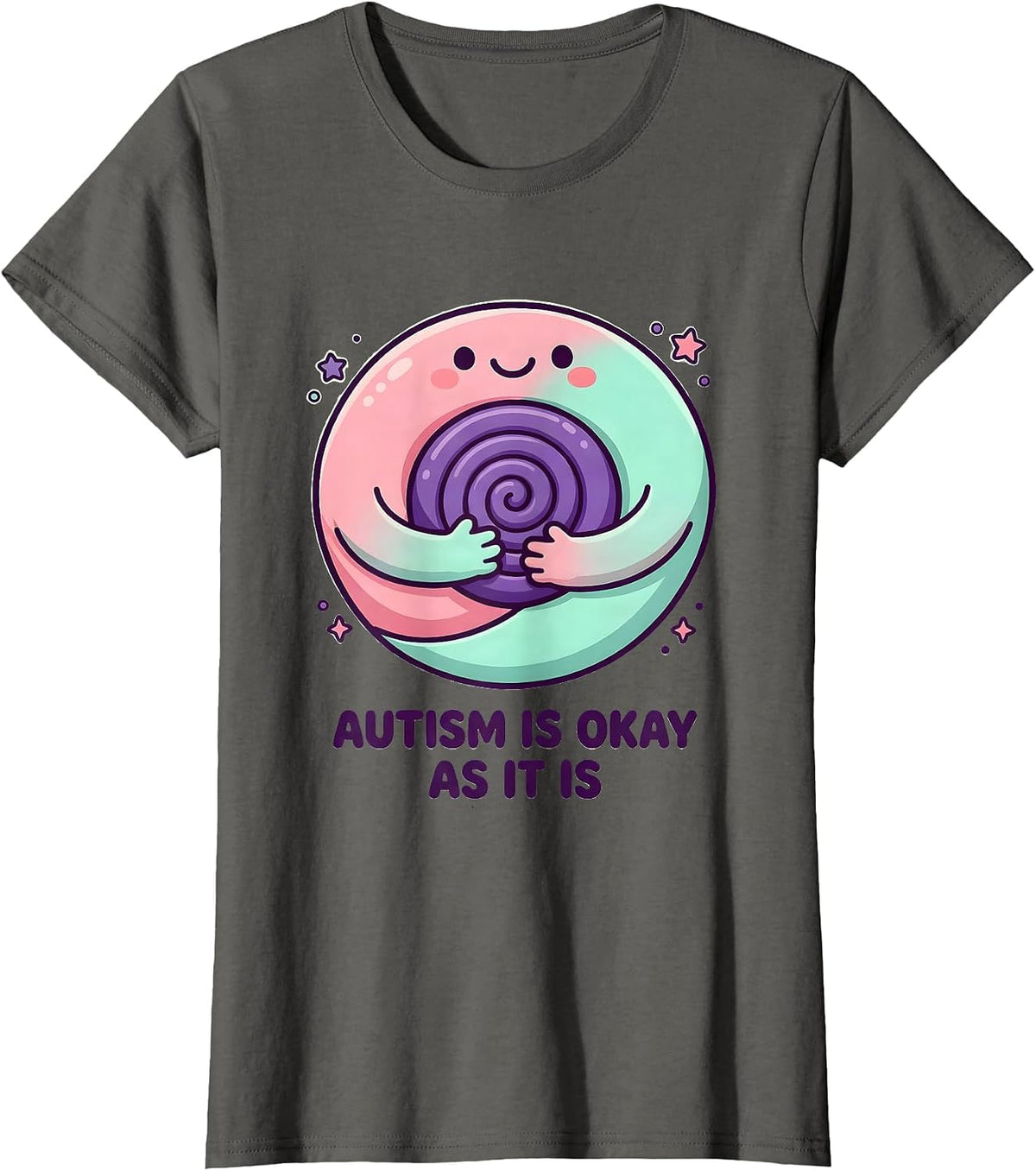 Women's Autism Is Okay As It Is Cute Kawaii Neurodiversity Awareness T-Shirt - Asphalt Grey